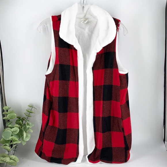 Jackets & Blazers - Last One! New Furry Red/ Black Buffalo Check Vest